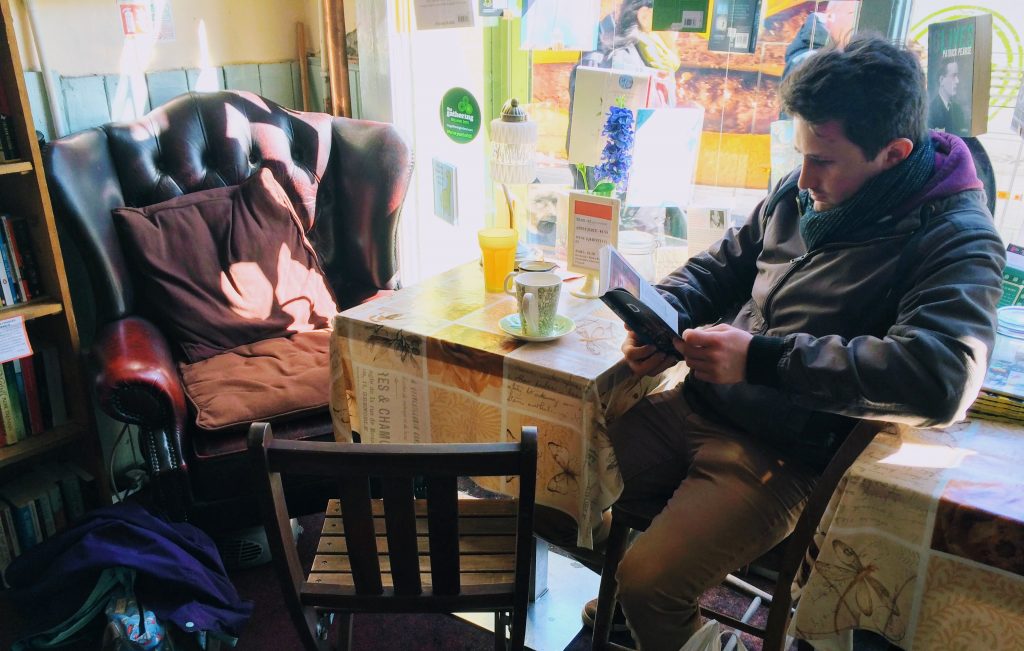 Scott reading in the Winding Stair Cafe